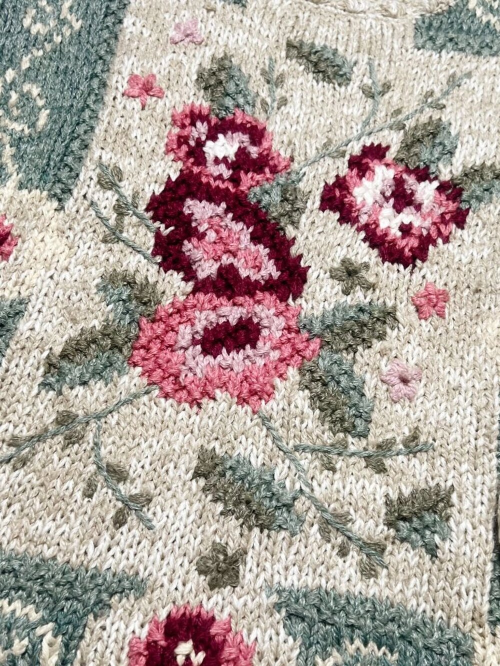 Vintage Shenanigans Sweater Womens Size S Floral Hand Knit Cozy Grandma - Picture 2 of 4